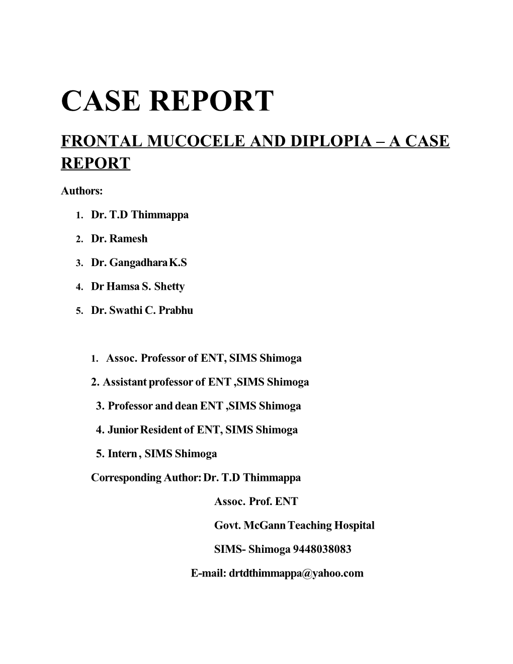 Frontal Mucocele and Diplopia a Case Report