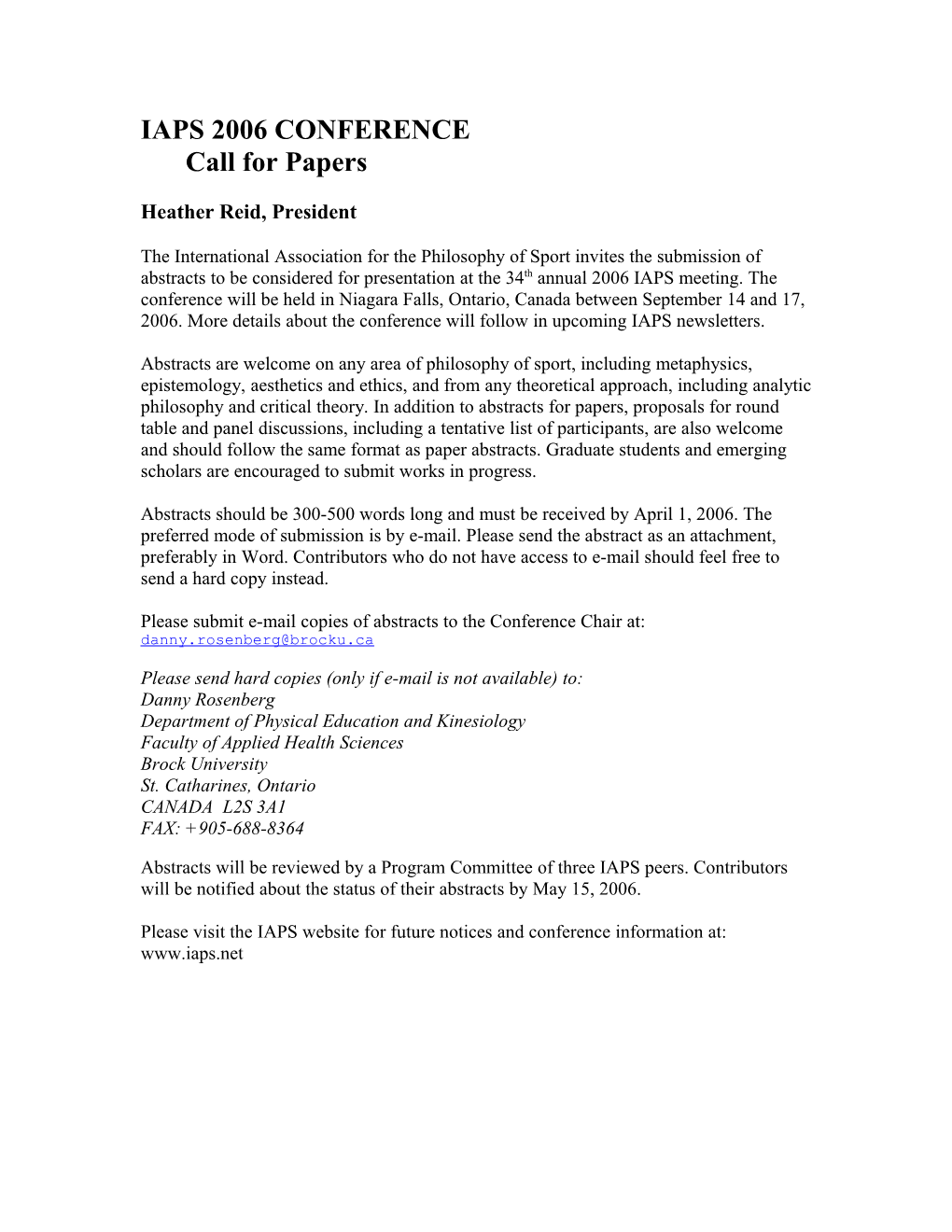 IAPS 2006 Conferencecall for Papers