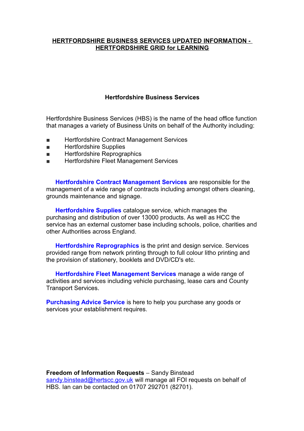 Hertfordshire Business Services Updated Information