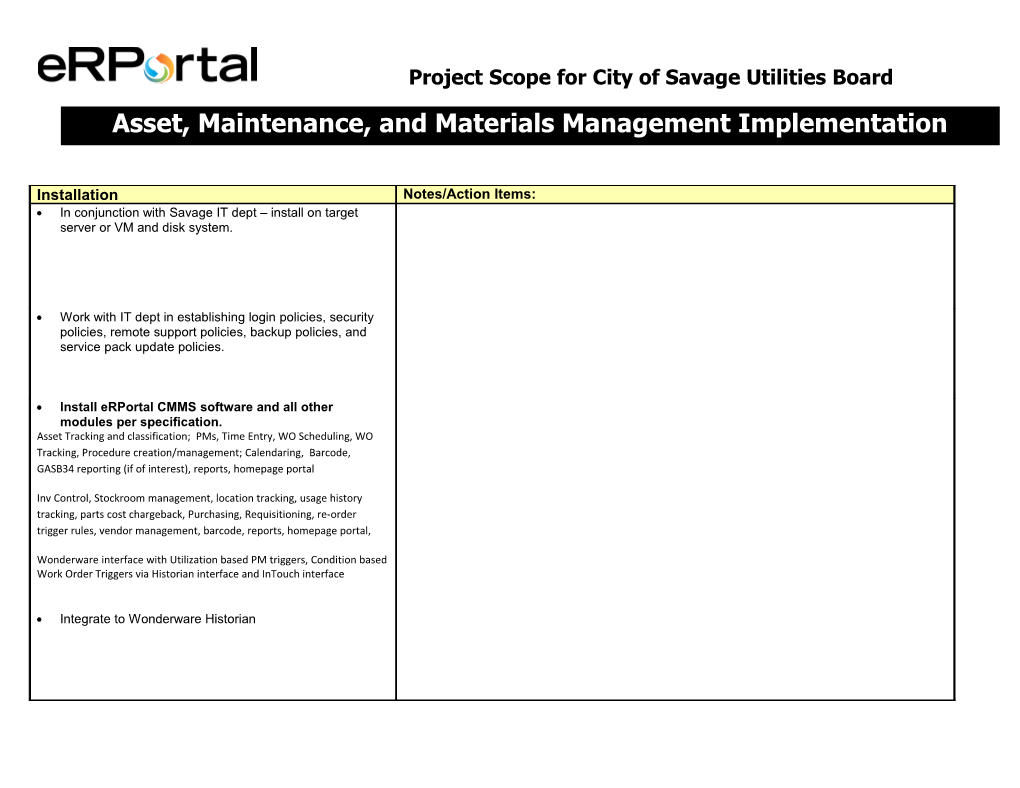 Project Scope Forcity of Savage Utilities Board