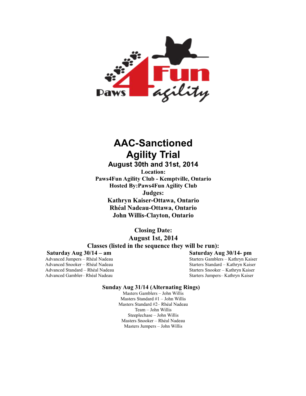 Paws4fun Agility Club - Kemptville, Ontario