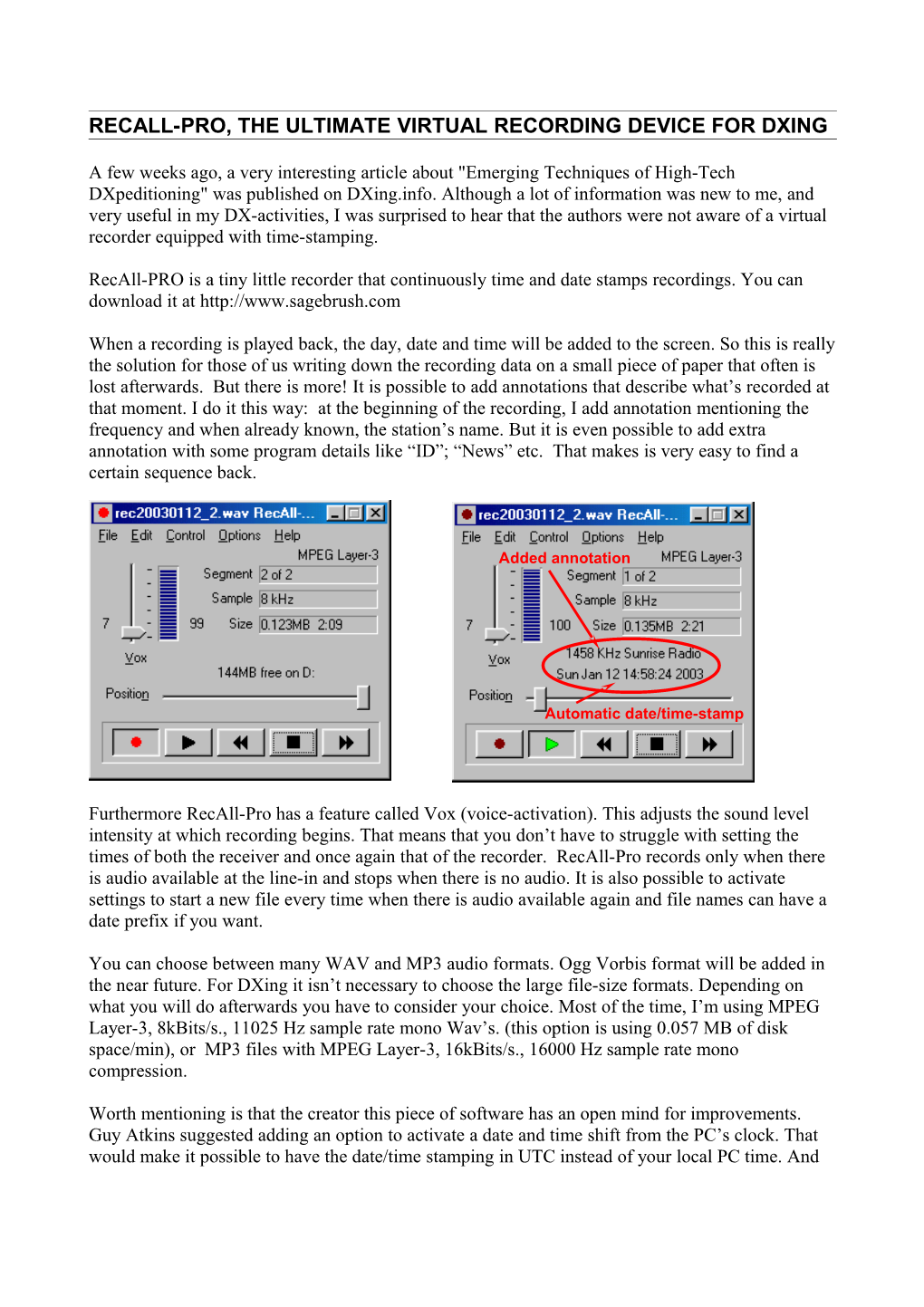 Recall-Pro, the Ultimate Virtual Recording Device for Dxing