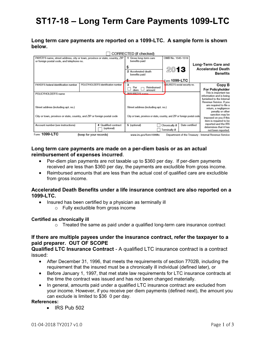 ST17-18 Long Term Care Payments 1099-LTC