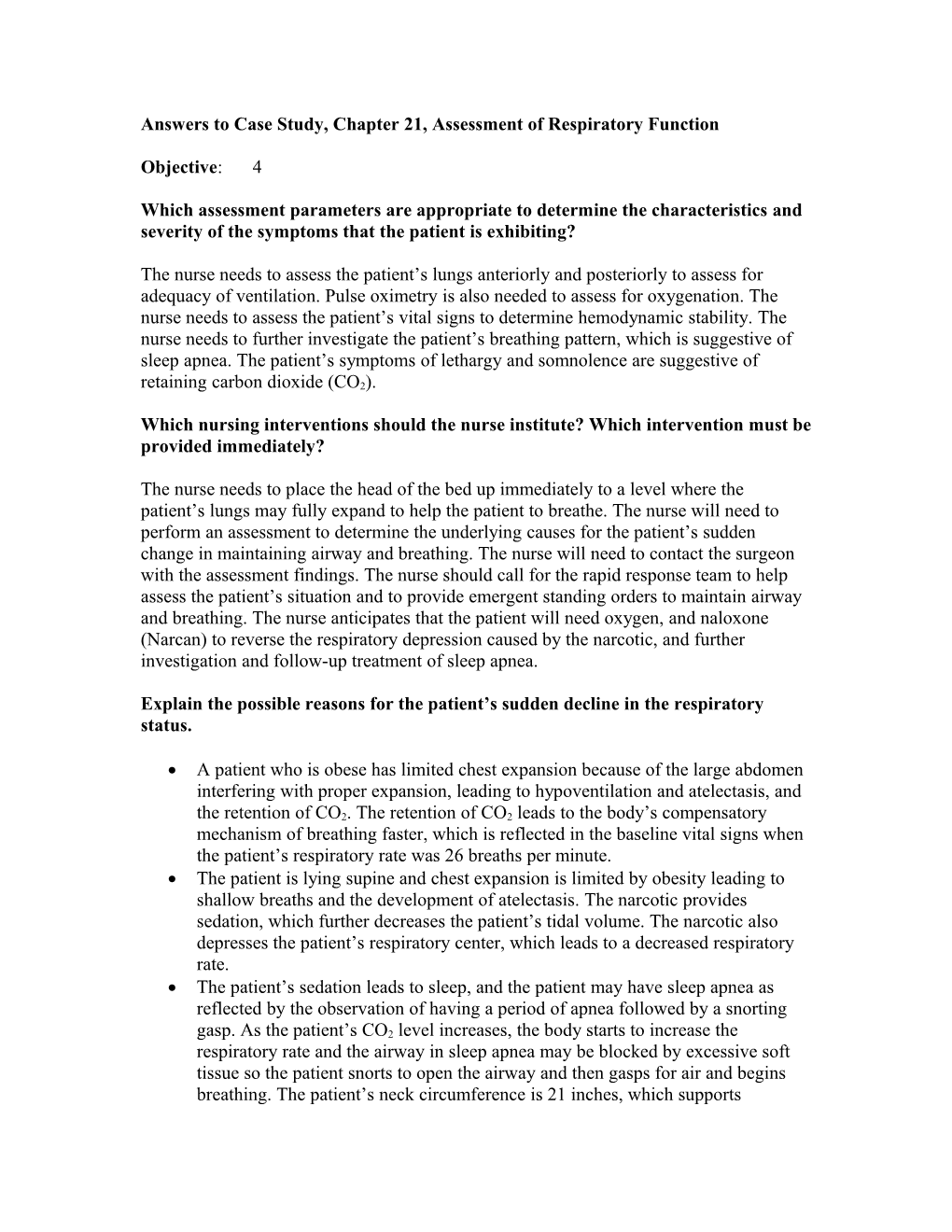 Answers to Case Study, Chapter 21, Assessment of Respiratory Function