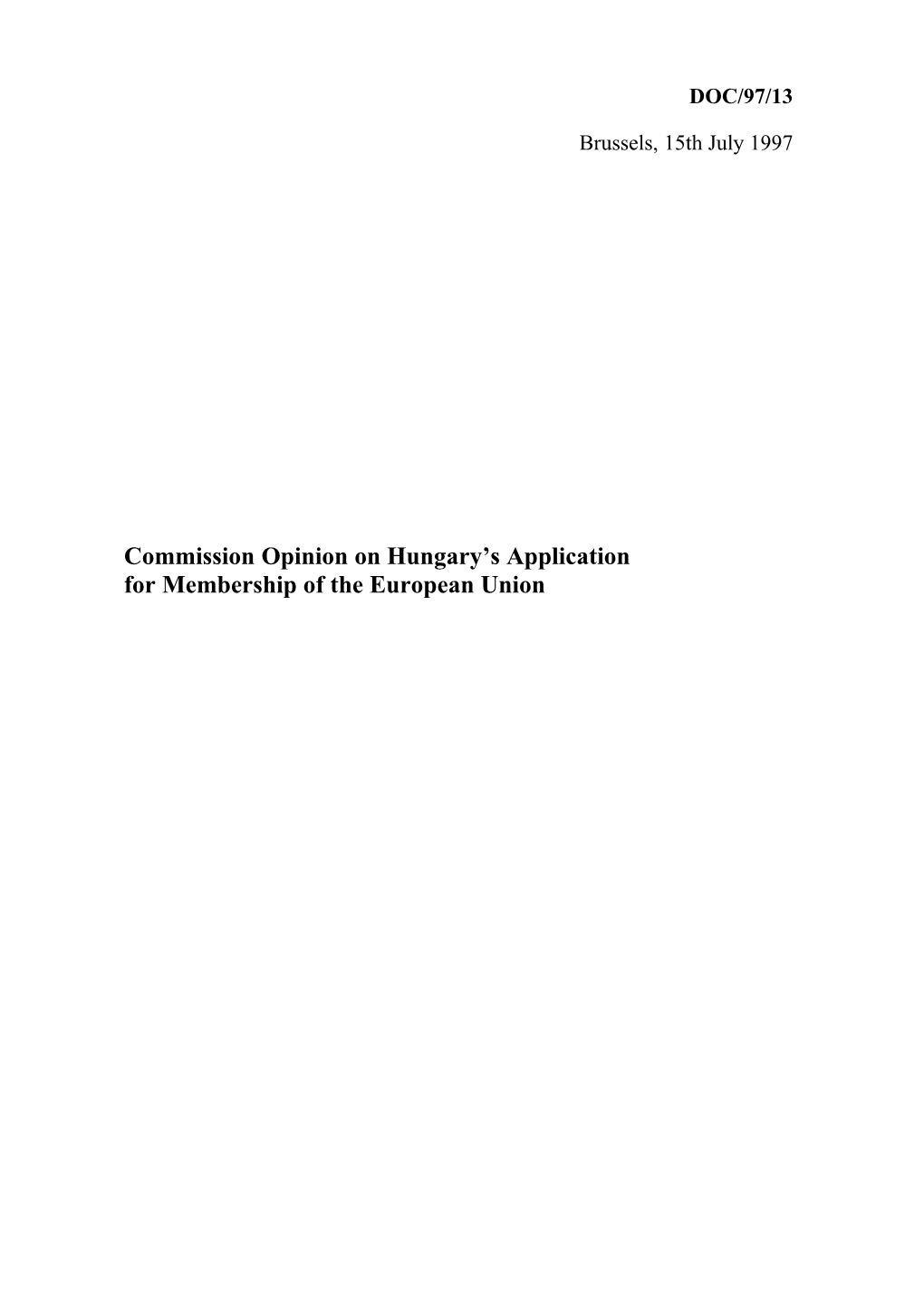 Commission Opinion on Hungary S Application