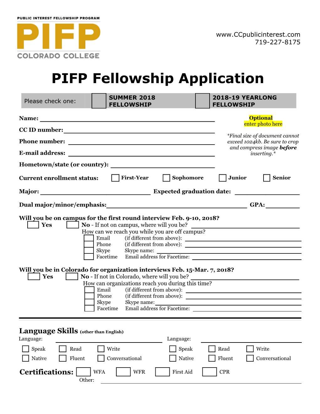 Pifpfellowship Application