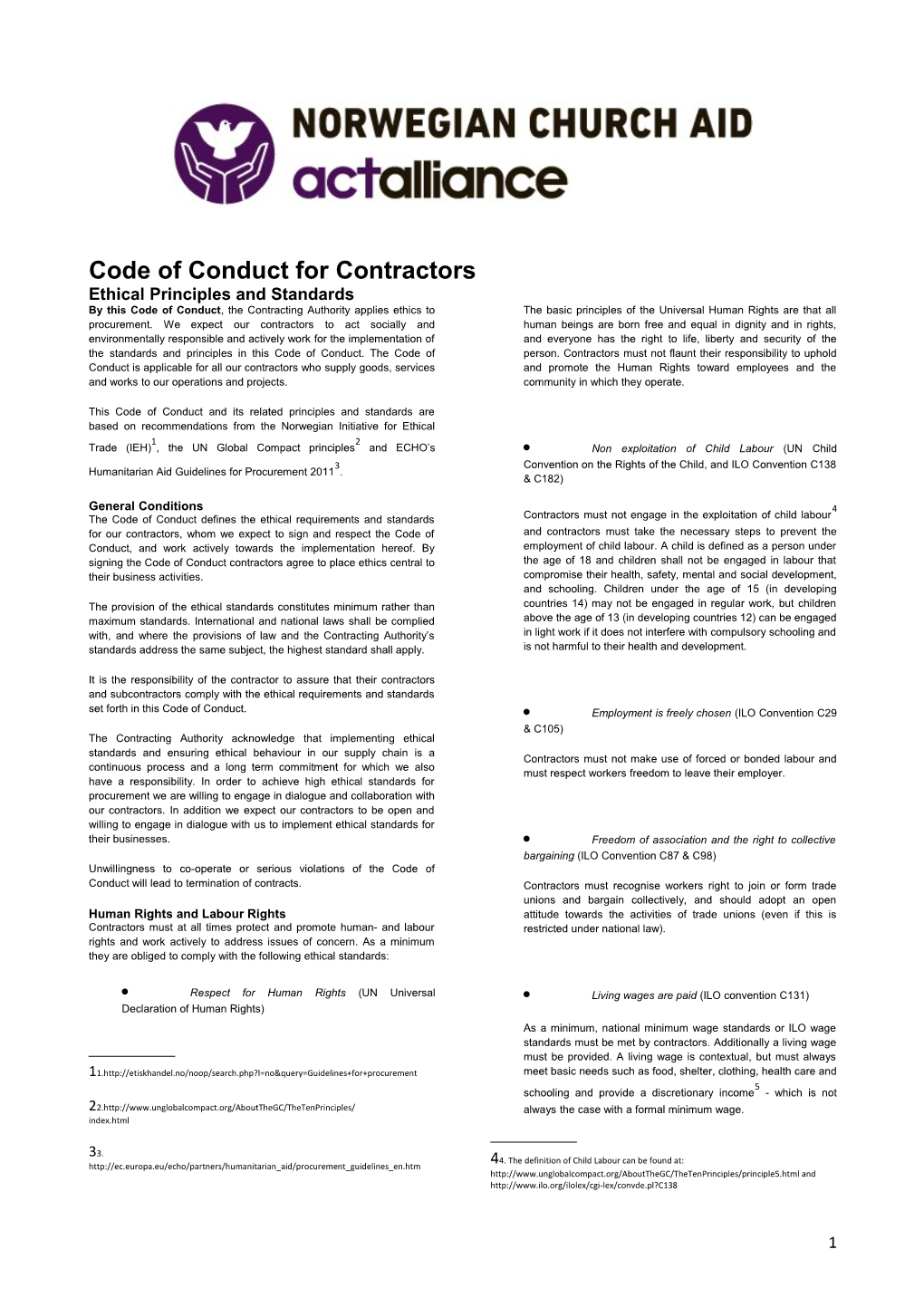 Code of Conduct for Contractors Ethical Principles and Standards