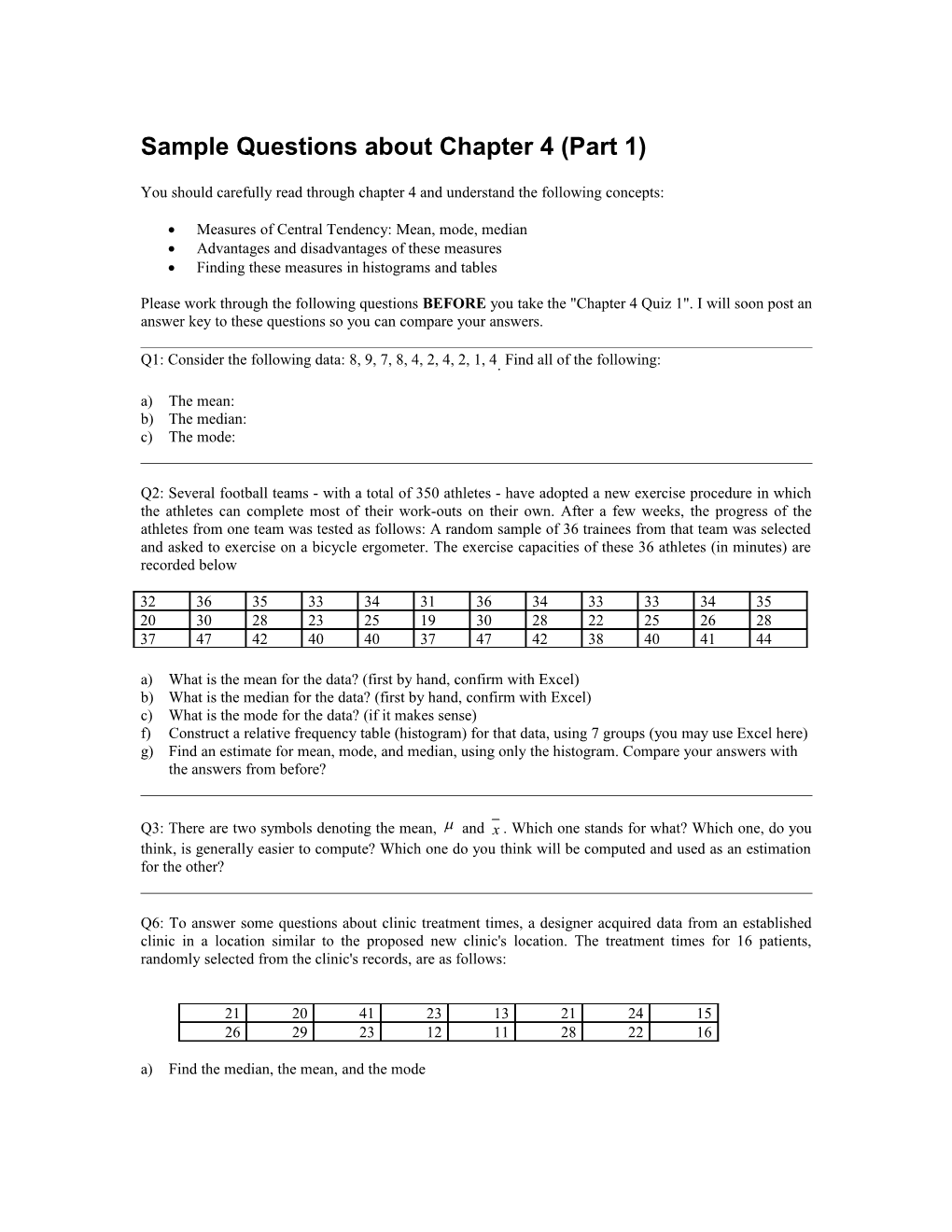 Sample Questions About Chapter 4