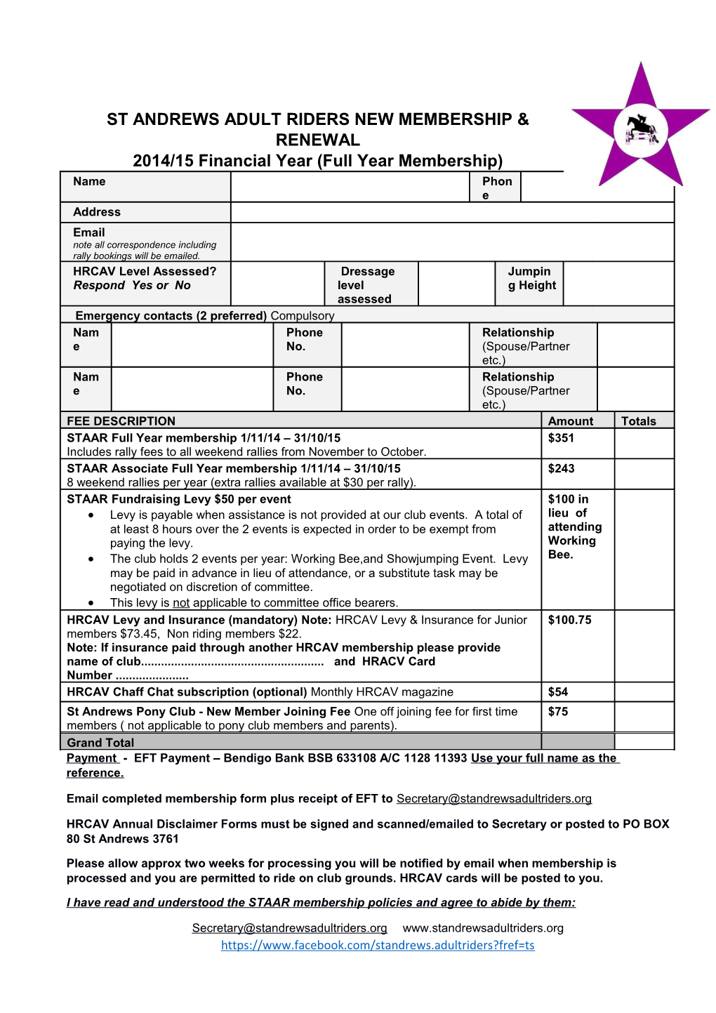 STAAR Membership Renewal Form 2013 14