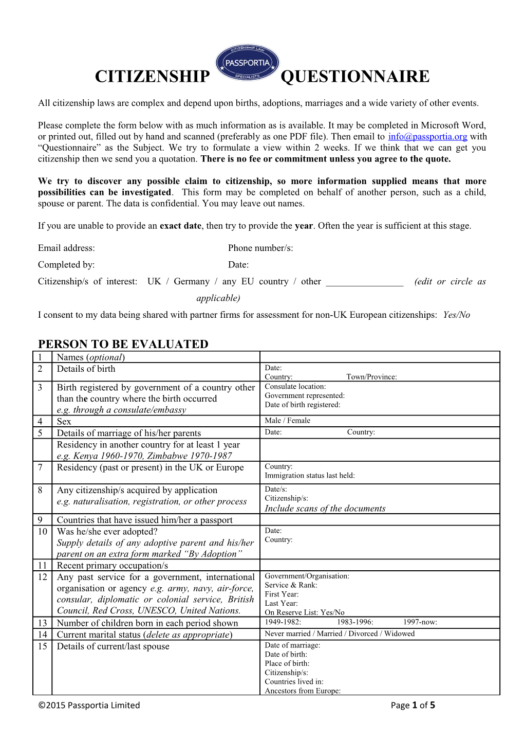 Citizenship Questionnaire