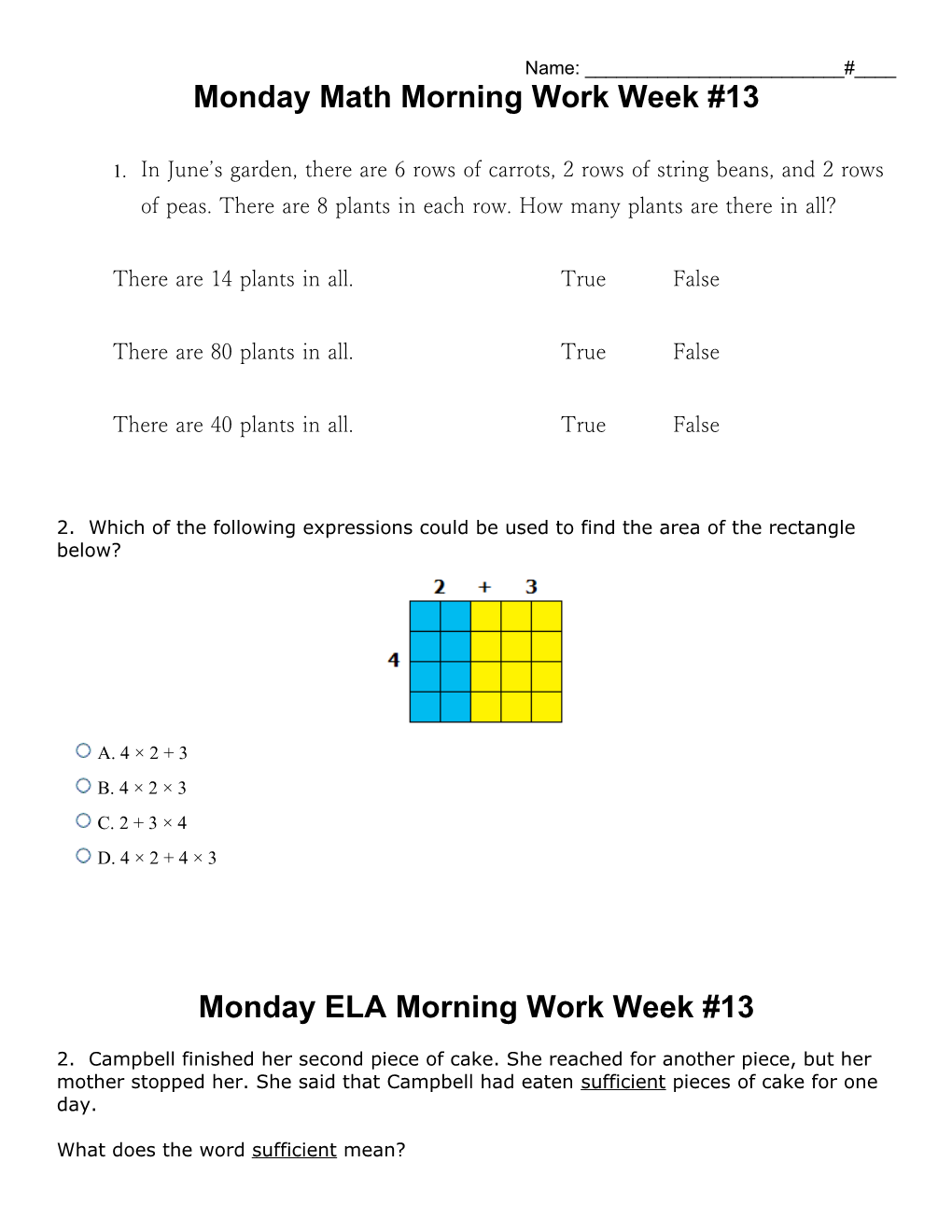 Monday Math Morning Work Week #13