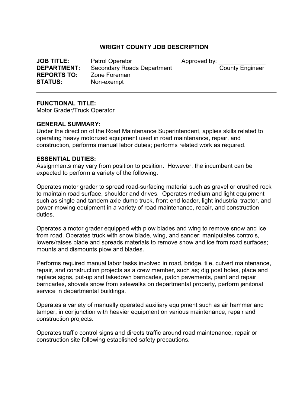 Wright County Job Description