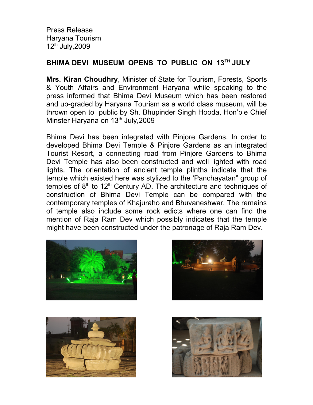 Bhima Devi Museum Opens to Public on 13Th July