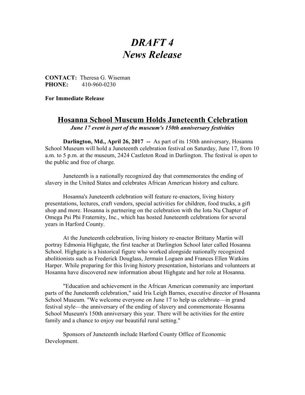 Hosanna School Museum Holds Juneteenth Celebration