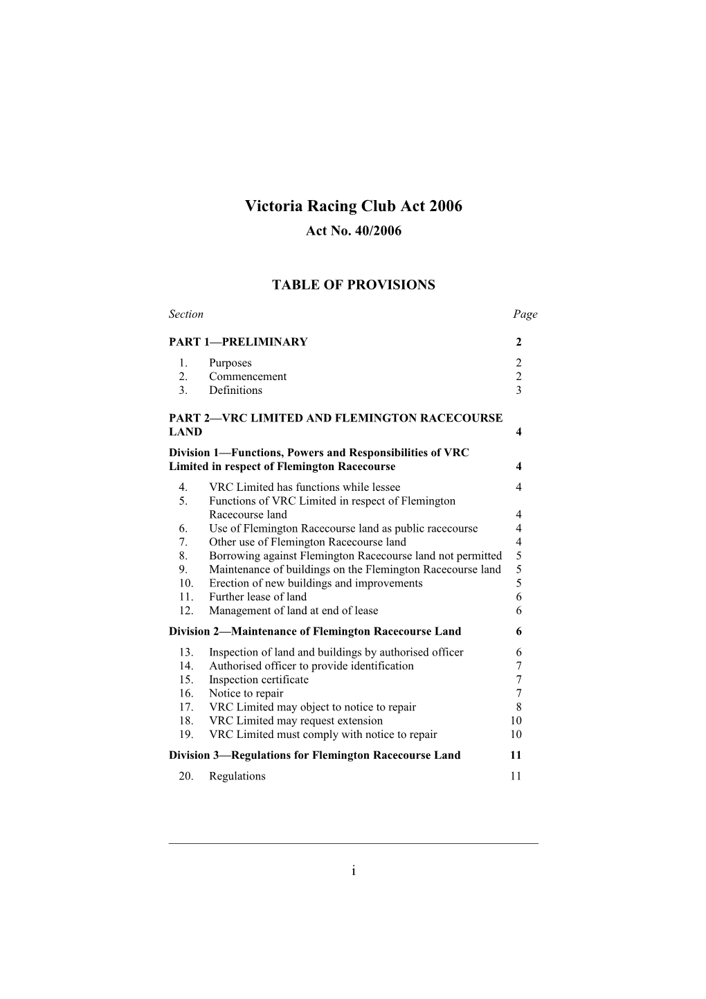 Victoria Racing Club Act 2006