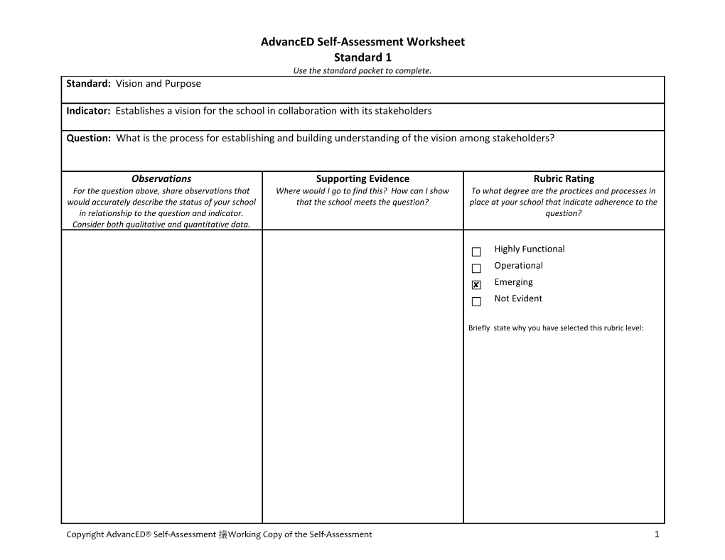Advanced Self-Assessment Worksheet