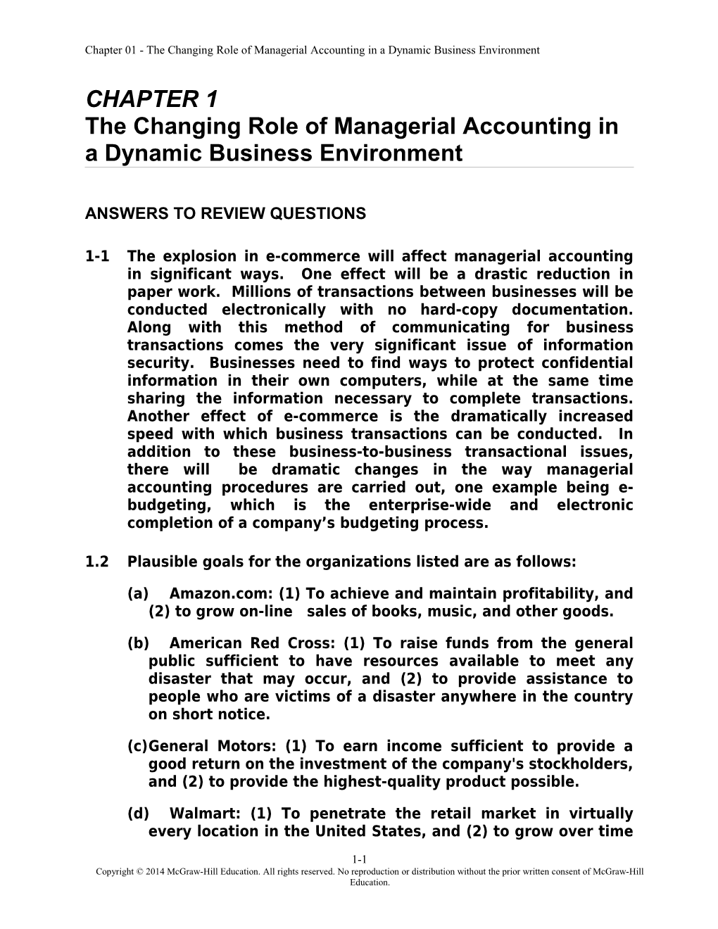 Chapter 01 - the Changing Role of Managerial Accounting in a Dynamic Business Environment