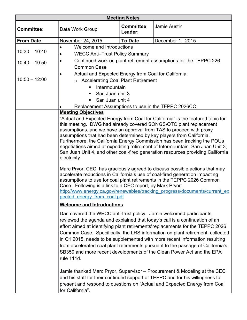 DWG Meeting Notes CA Expected Energy from Coal 120115 V2