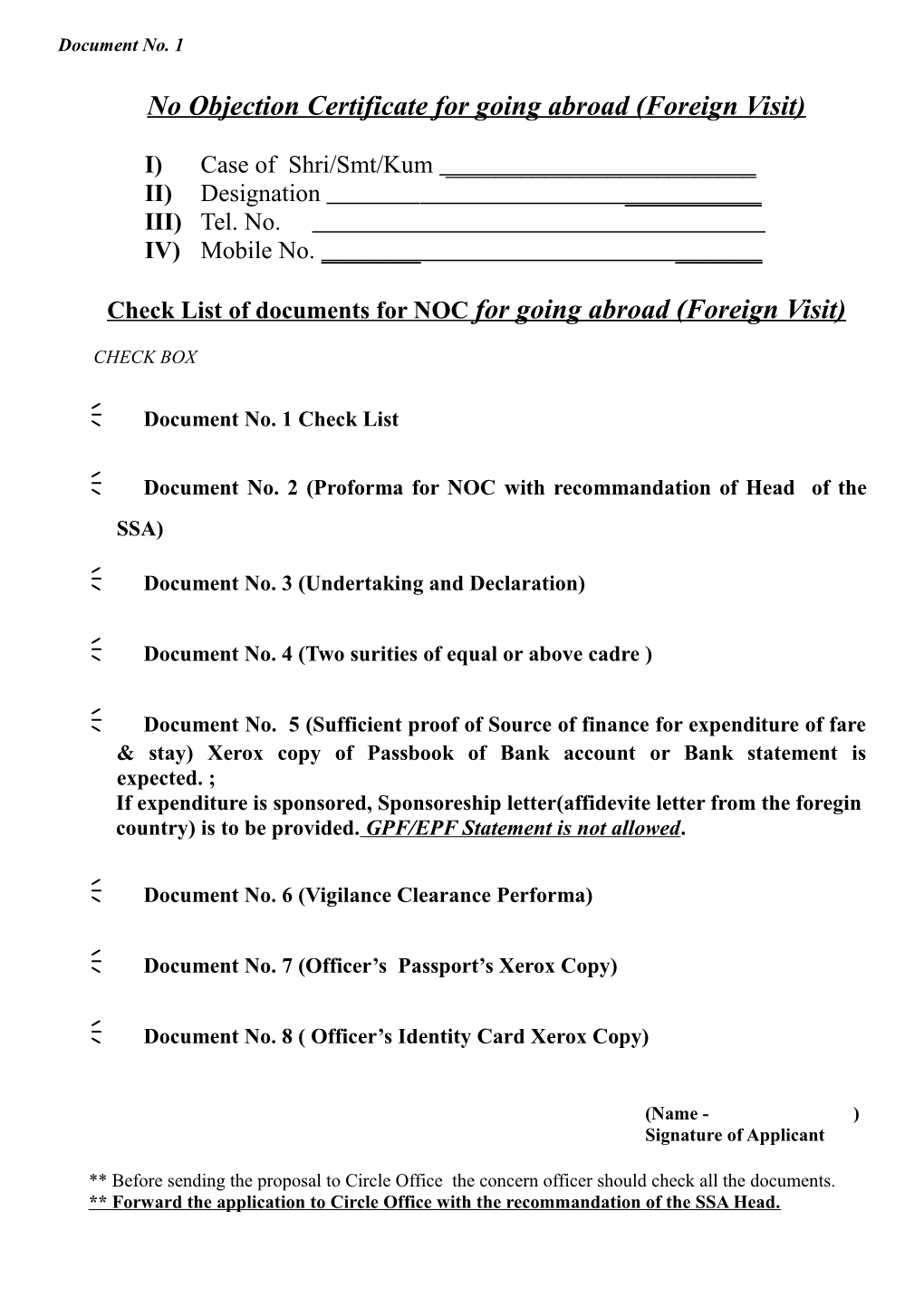 No Objection Certificate for Obtaining Passport