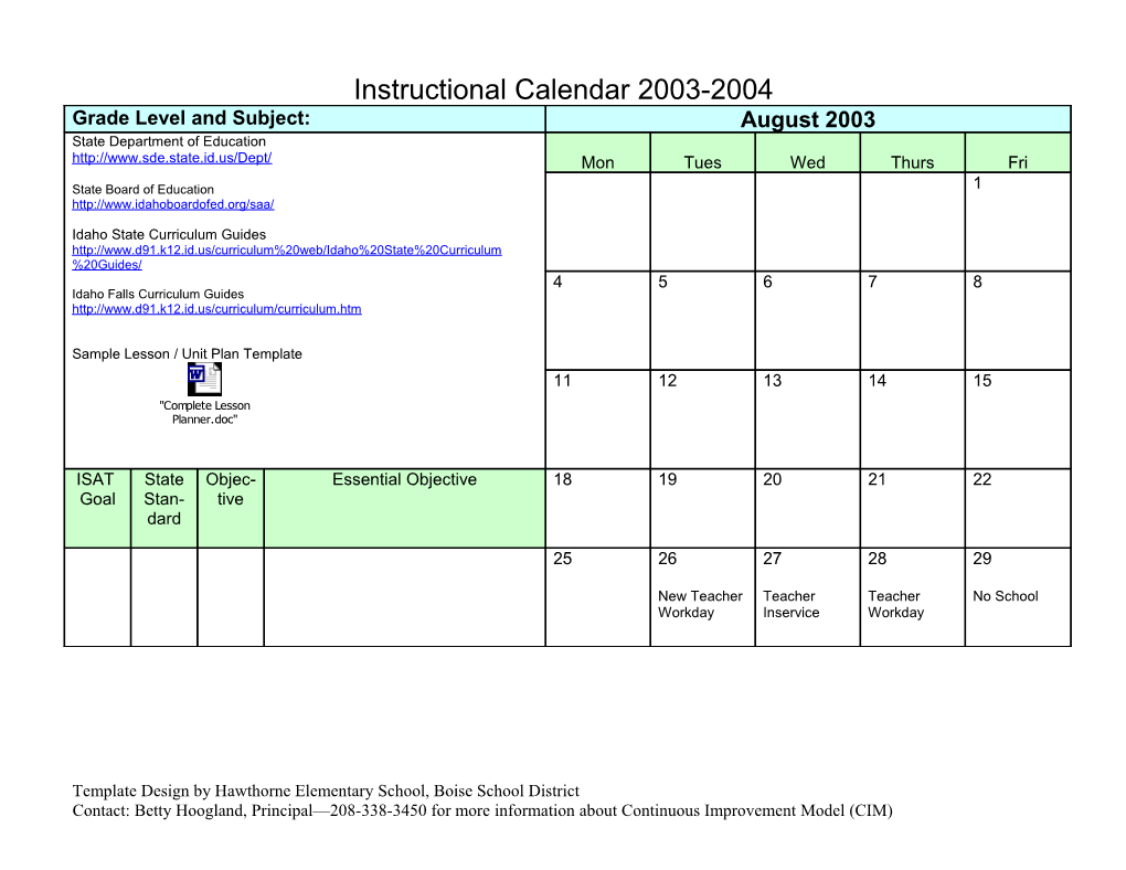 Template Design by Hawthorne Elementary School, Boise School District