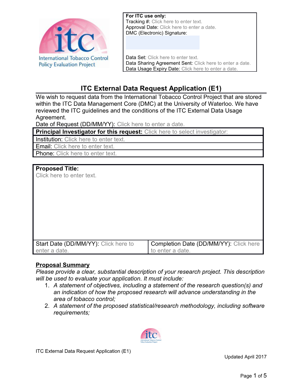 ITC External Data Request Application (E1)