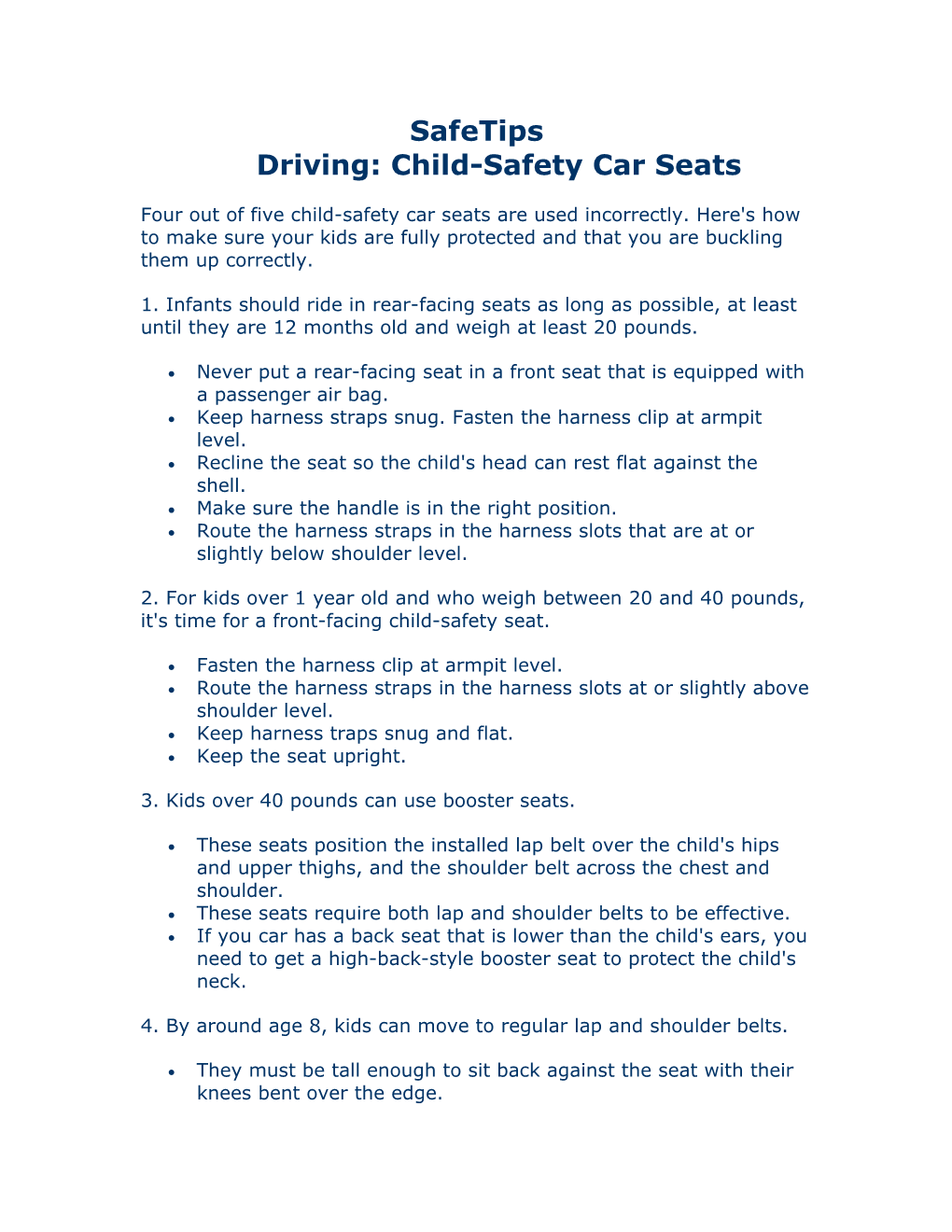 Safetipsdriving: Child-Safety Car Seats