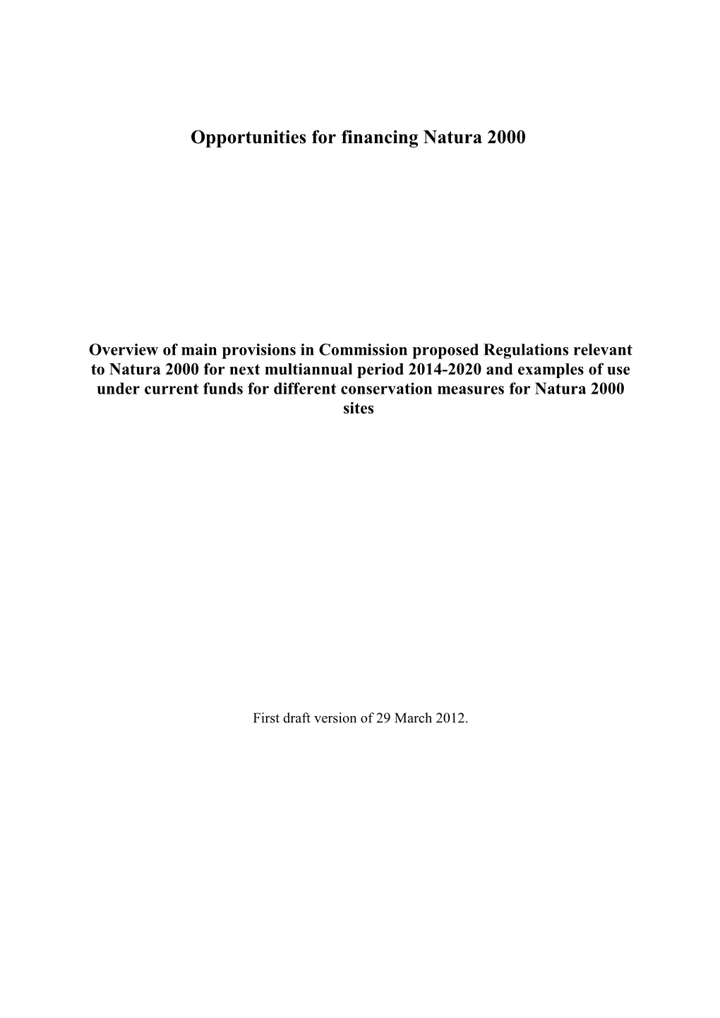 Financing Natura 2000 for Financial Framework 2014-2020