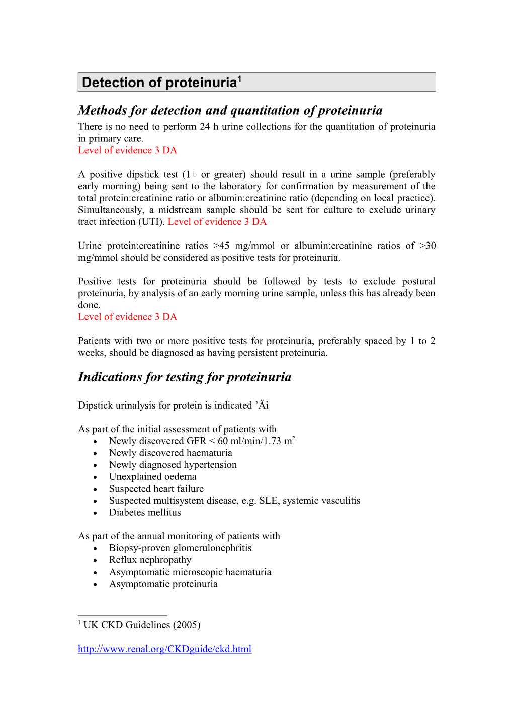 Detection of Proteinuria