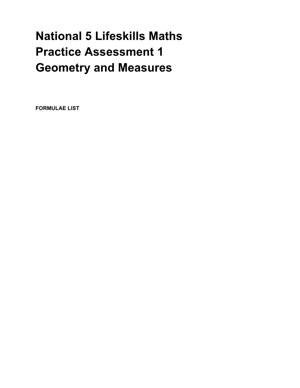 National 5Lifeskillsmaths Practice Assessment1 Geometryand Measures