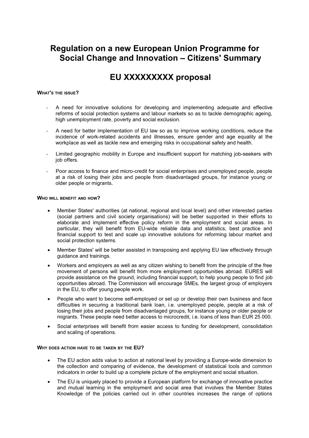 Decision on a New European Union Programme for Social Change and Innovation Citizen's Summary