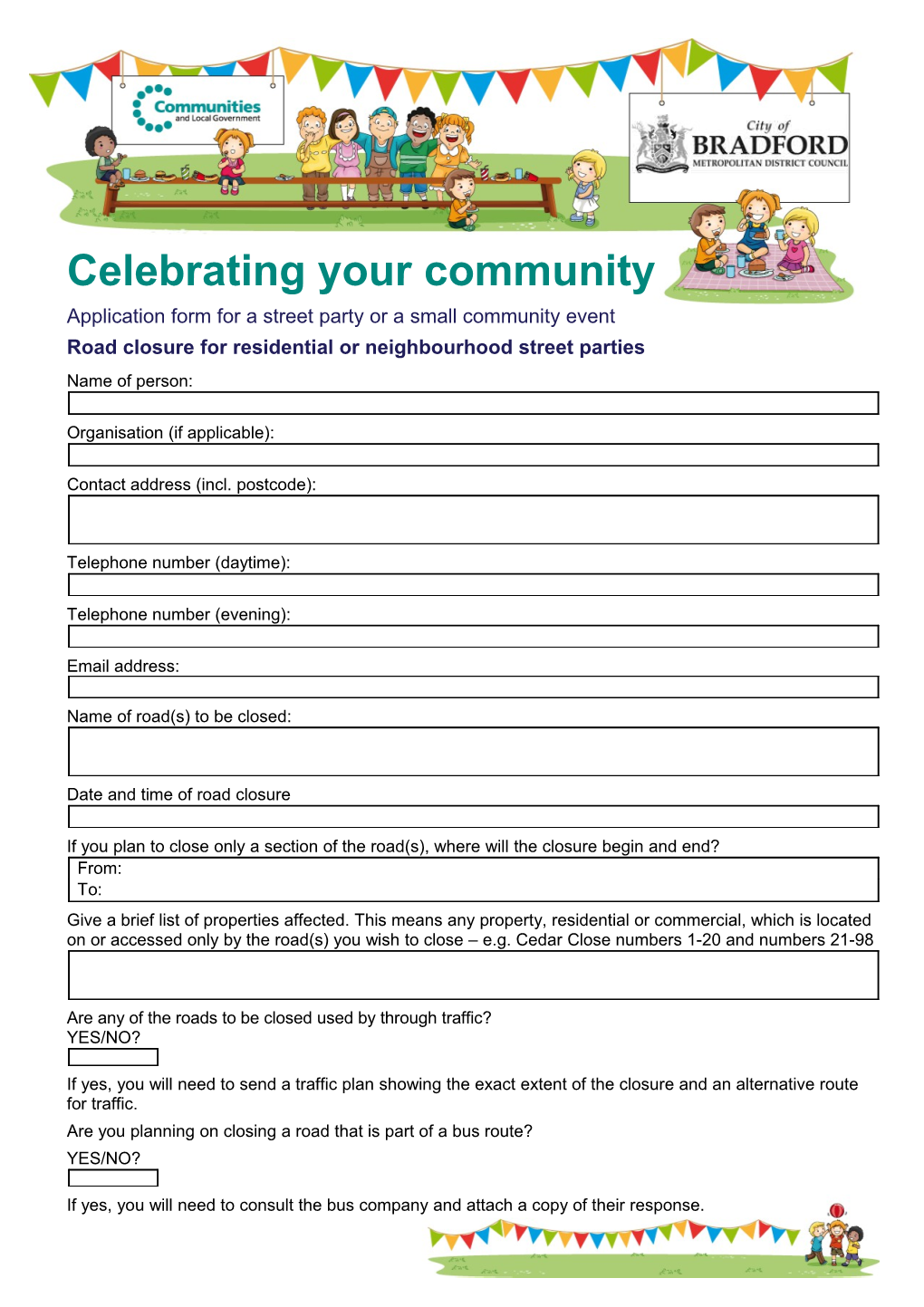 Bradford Council - Street Party Application Form