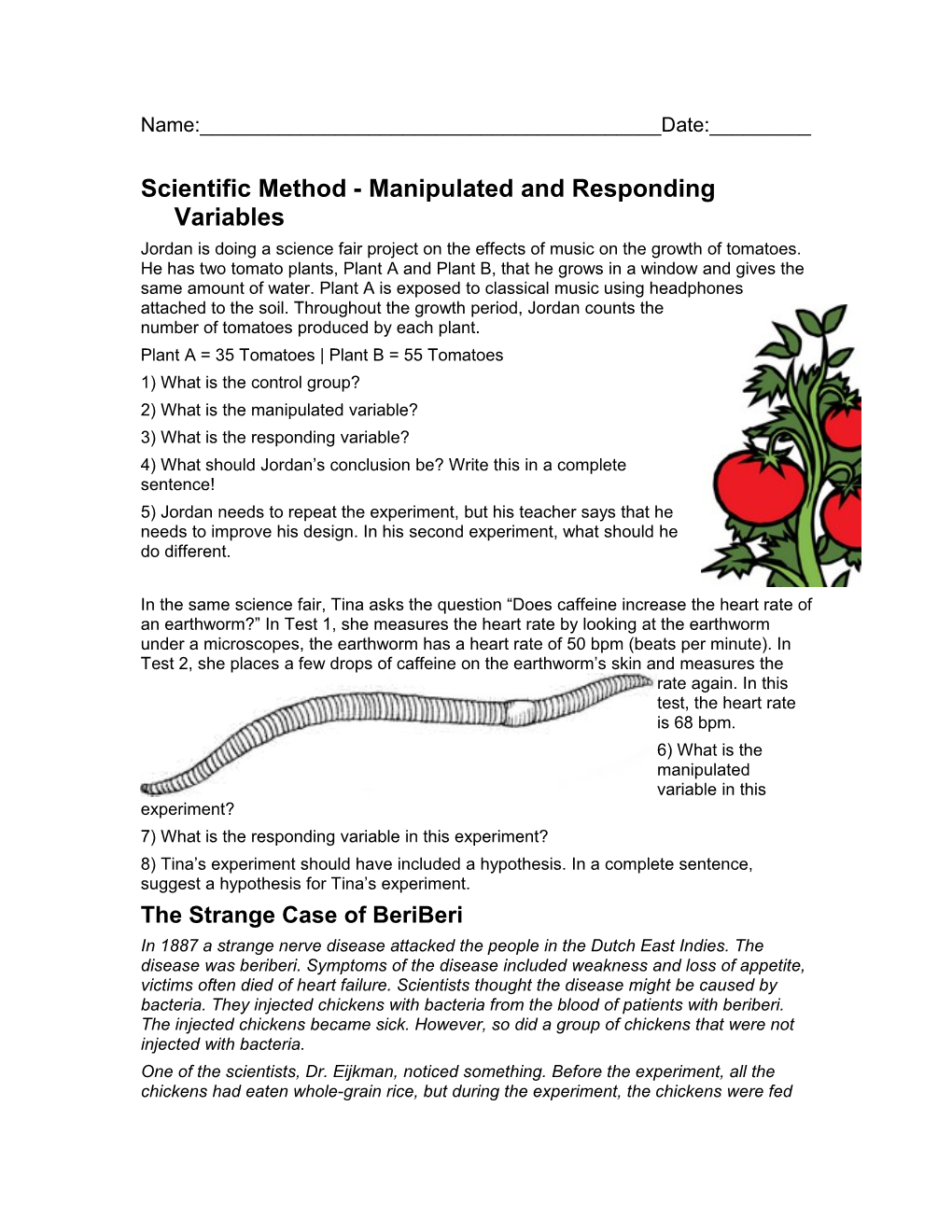 Scientific Method - Manipulated and Responding Variables