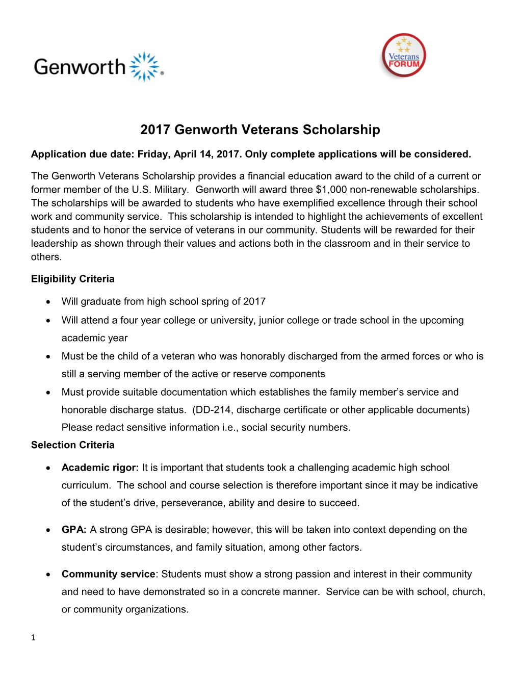 2017Genworth Veterans Scholarship