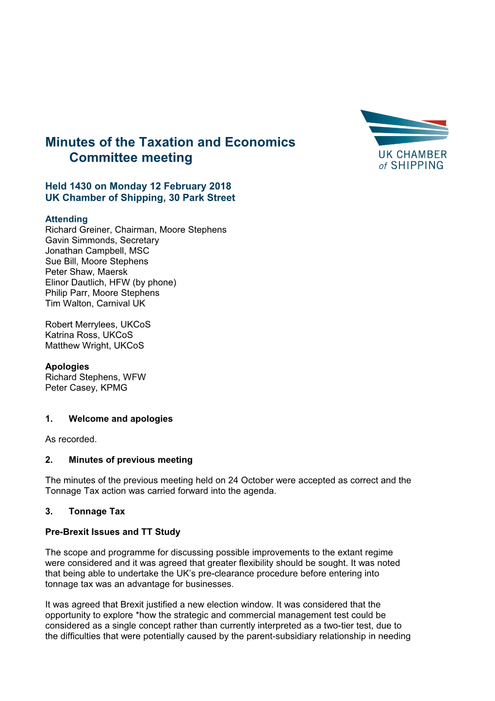 Minutes of the Taxation and Economics Committee Meeting