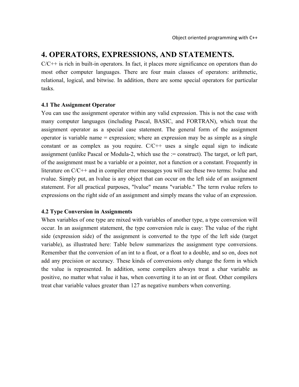 4. Operators, Expressions, and Statements