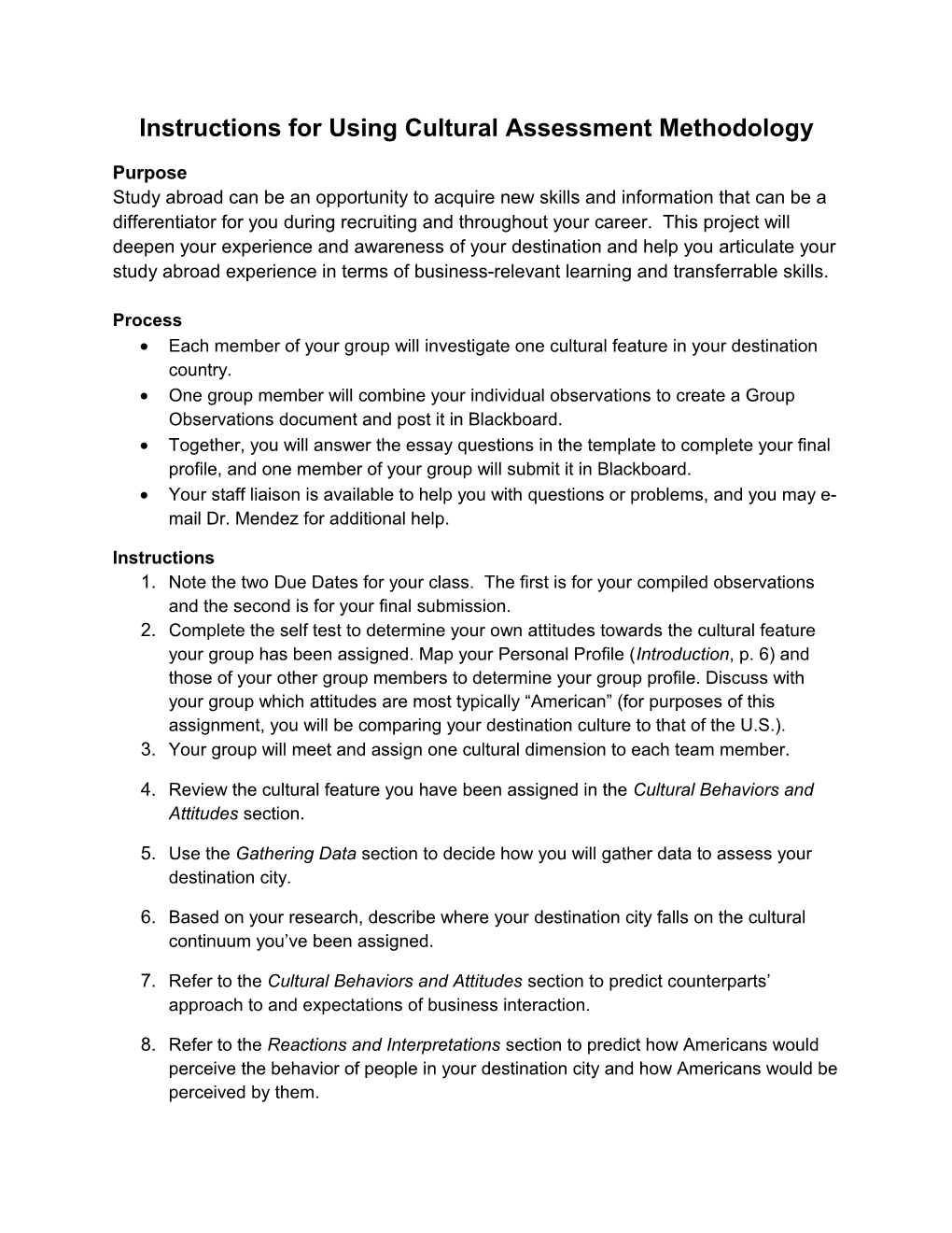 Instructions for Using Cultural Assessment Methodology