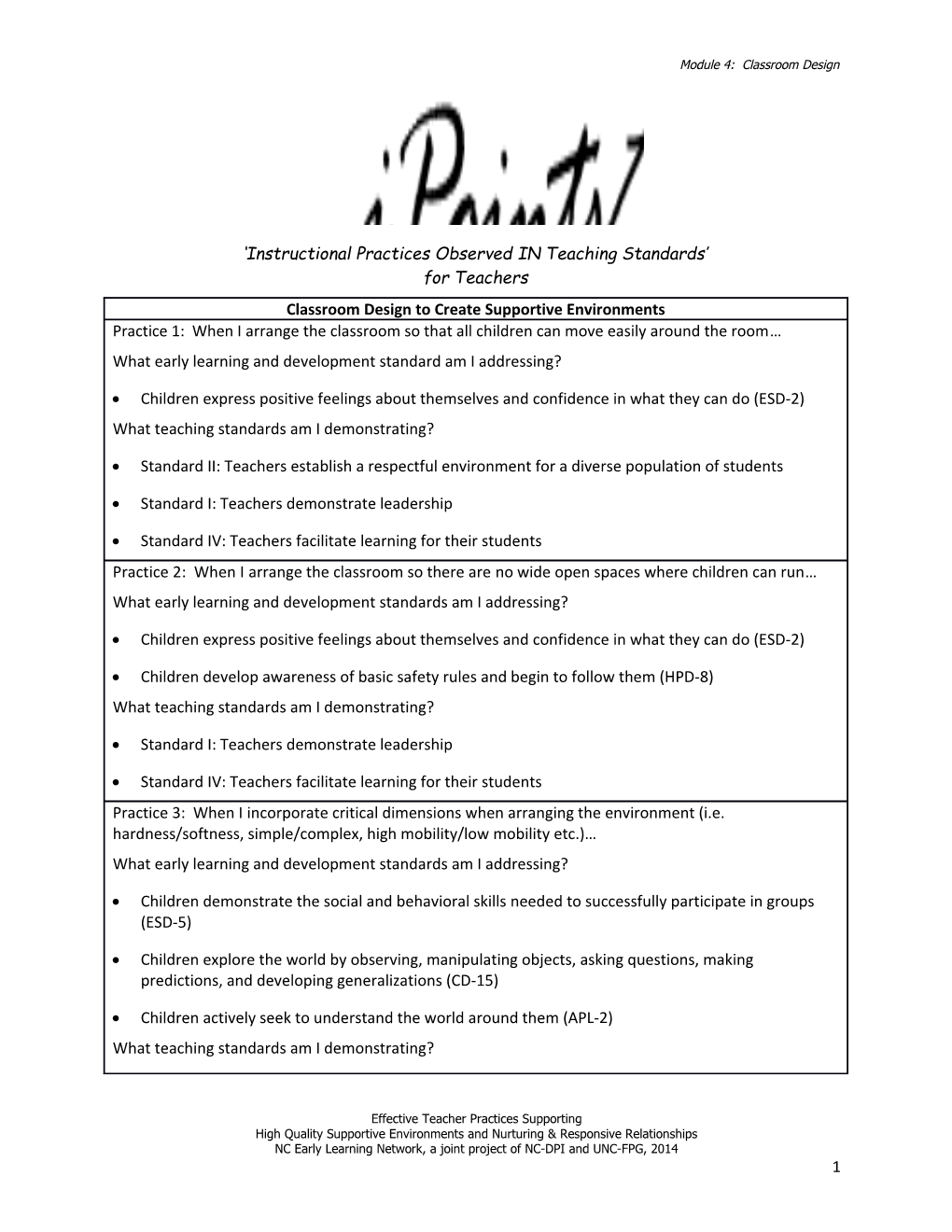 Instructional Practices Observed in Teaching Standards