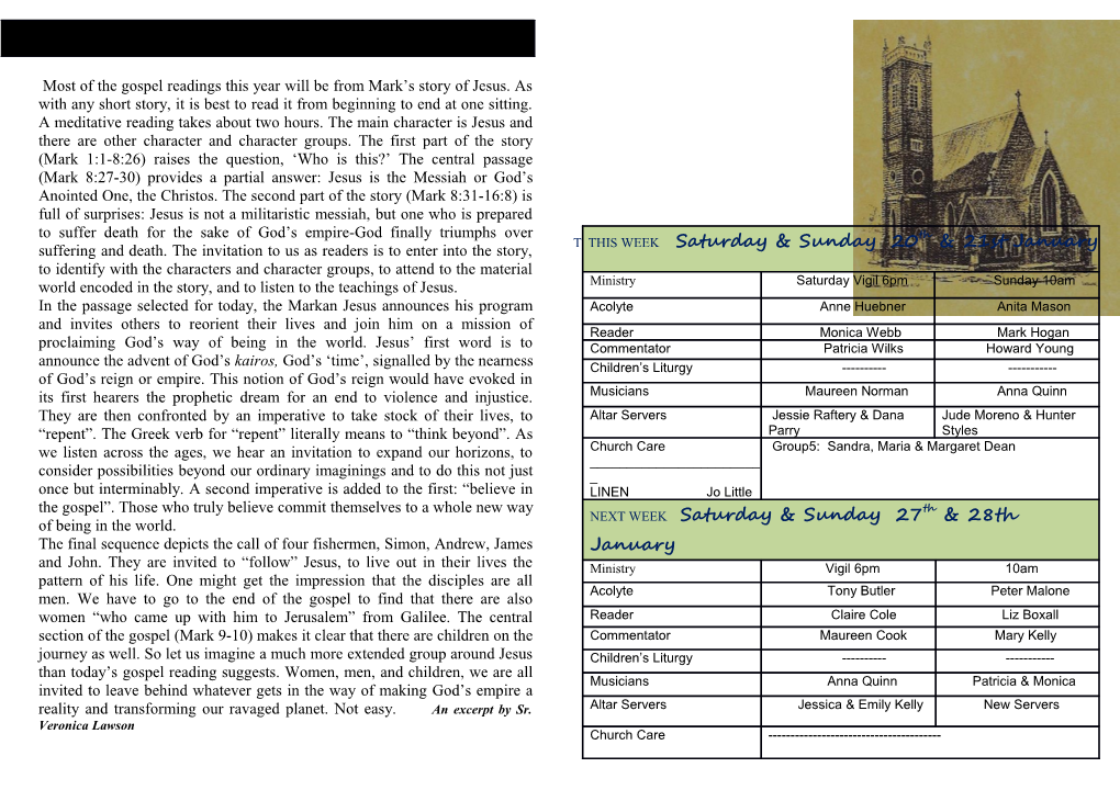Most of the Gospel Readings This Year Will Be from Mark S Story of Jesus. As with Any