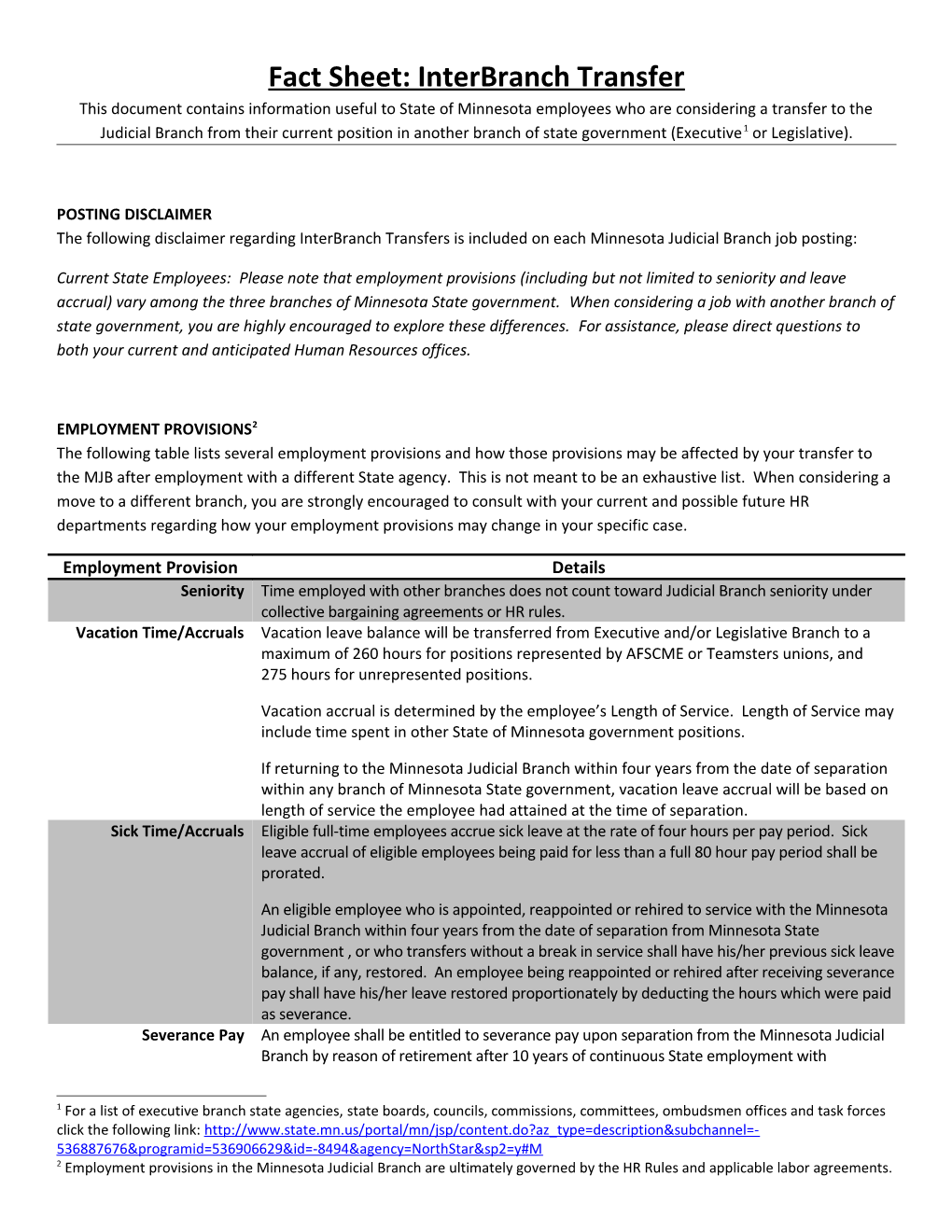 Fact Sheet: Interbranch Transfer This Document Contains Information Useful to State Of