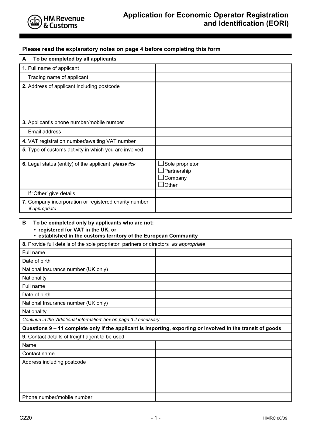 Please Read the Explanatory Notes on Page 4 Before Completing This Form