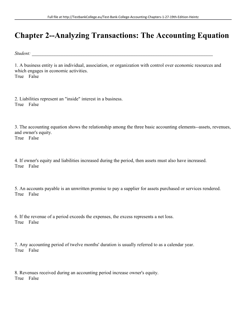 Chapter 2 Analyzing Transactions: the Accounting Equation