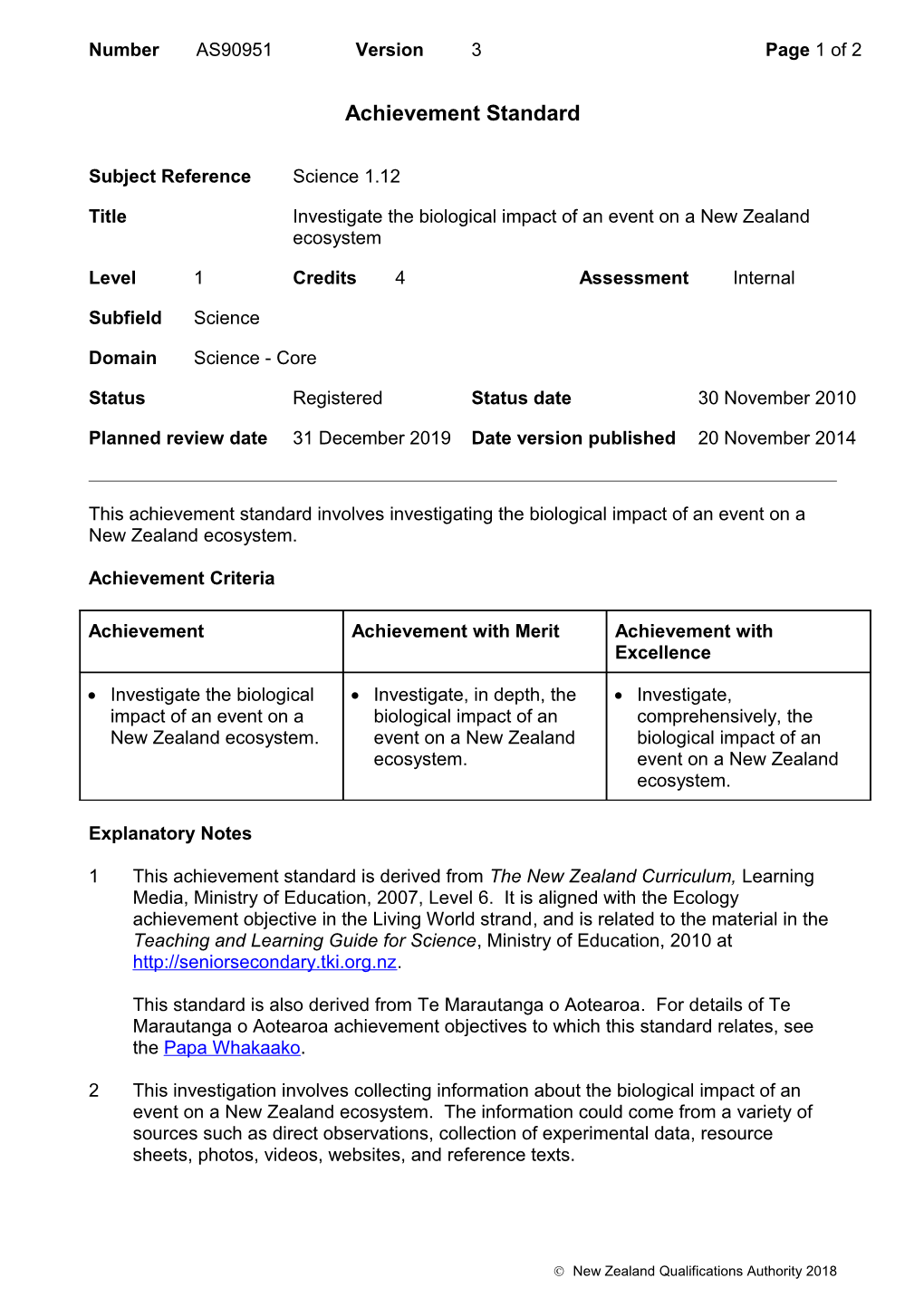 90951 Investigate the Biological Impact of an Event on a New Zealand Ecosystem