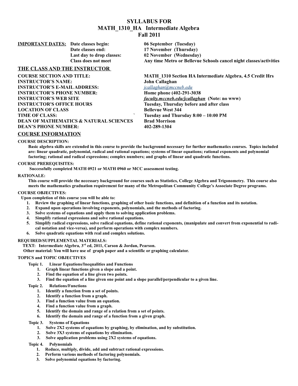 MATH 1310 HA Intermediate Algebra