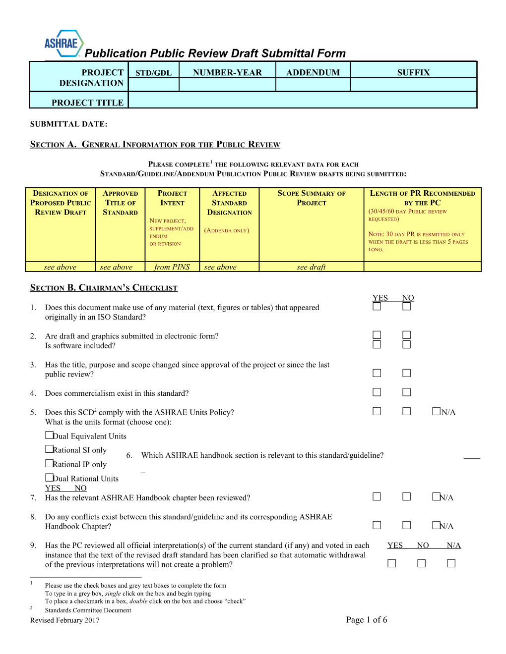 Section A. General Information for the Public Review