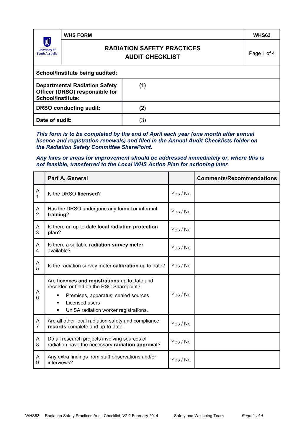 OHSW Workplace Management Audit Checklist