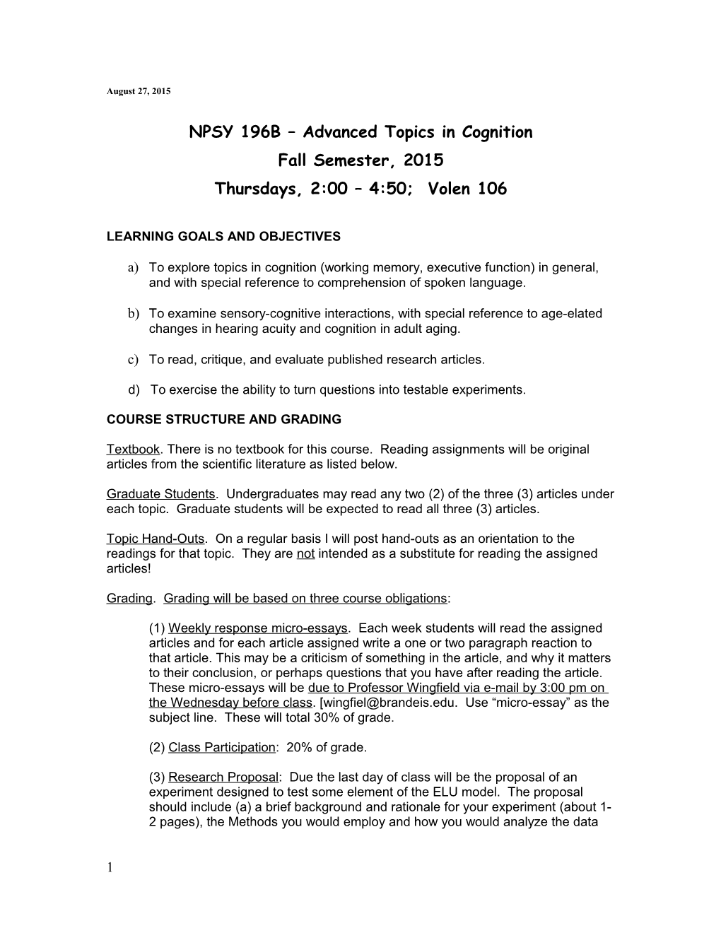 NPSY 196B Advanced Topics in Cognition