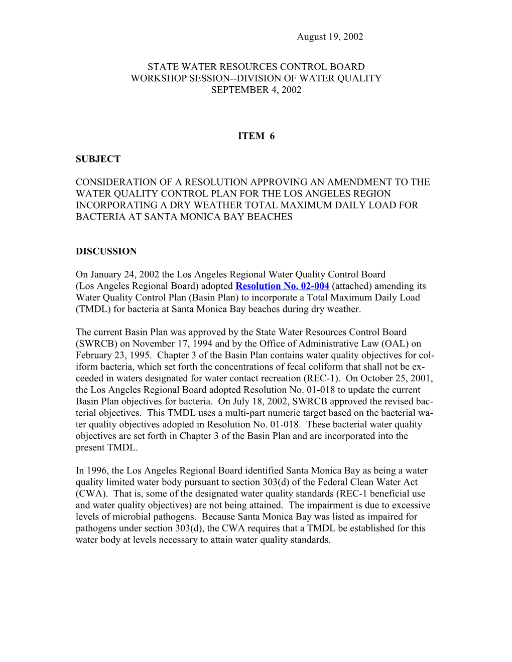 Basin Plan Amend/Dry Weather TMDL