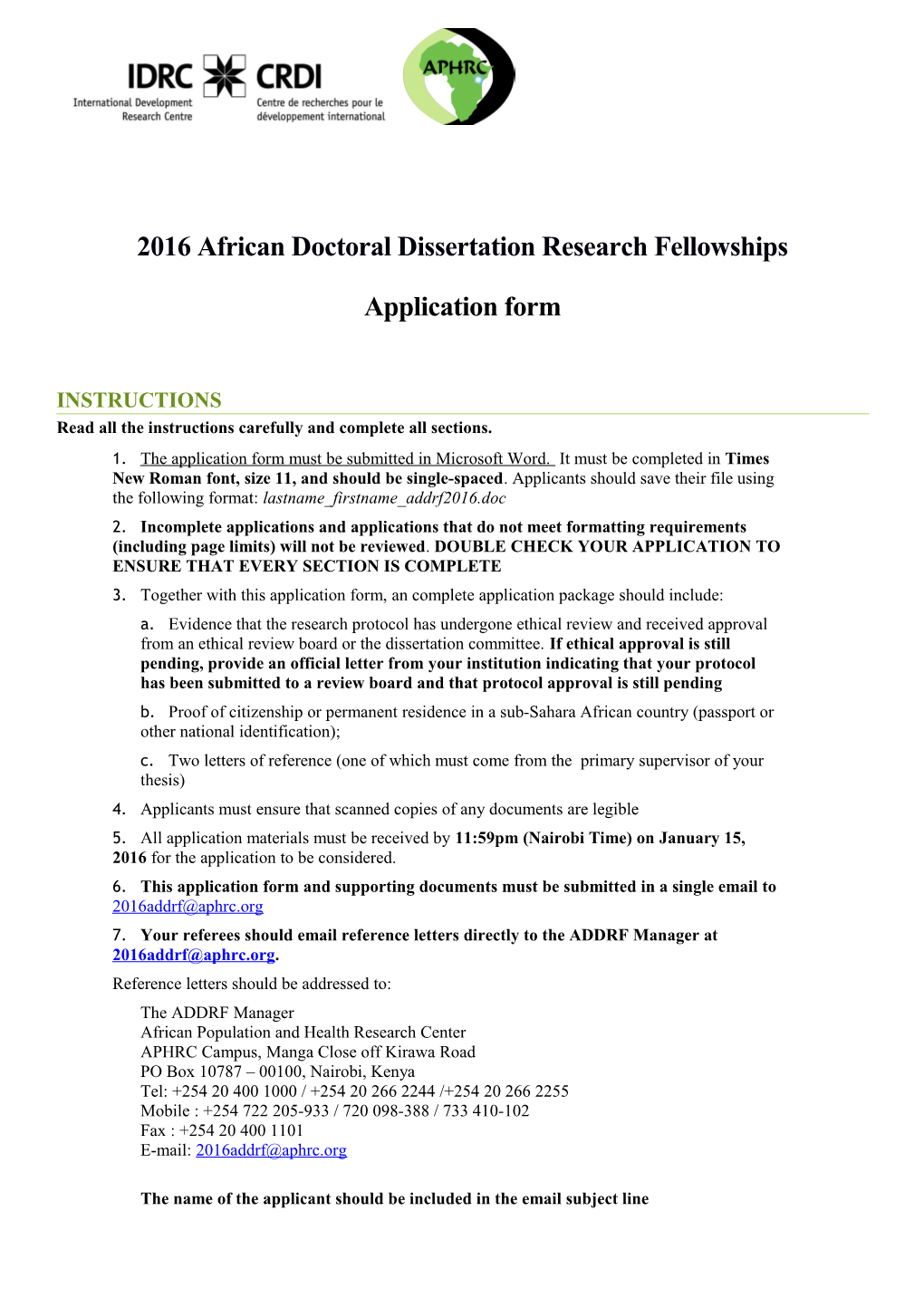 2016 African Doctoral Dissertation Research Fellowships