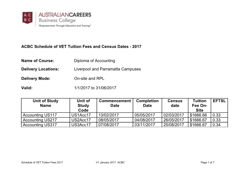 A Schedule of VET Tuition Fees Must Include