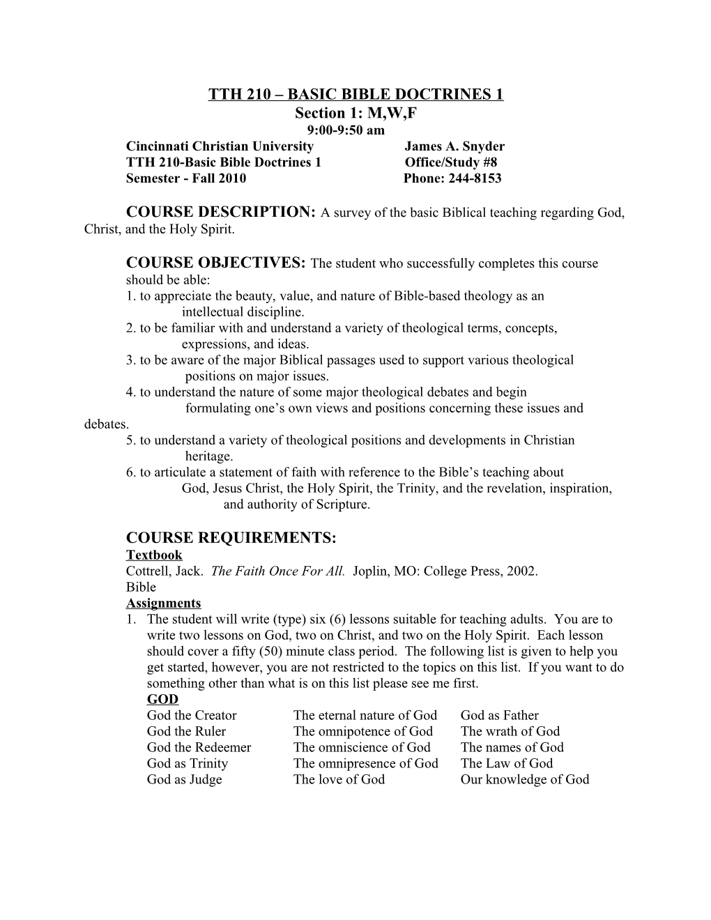 Tth 210 Basic Bible Doctrines 1